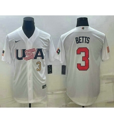 Men's USA Baseball #3 Mookie Betts Number 2023 White World Baseball Classic Replica Stitched Jersey