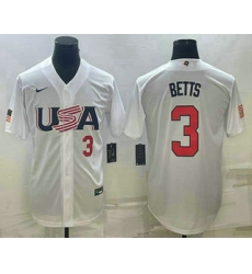 Mens USA Baseball #3 Mookie Betts Number 2023 White World Baseball Classic Replica Stitched Jersey 9