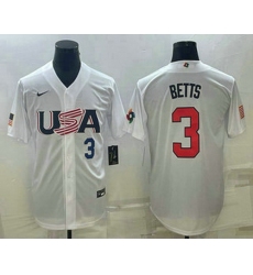 Men's USA Baseball #3 Mookie Betts Number 2023 White World Baseball Classic Replica Stitched Jerseys