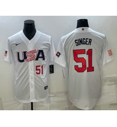 Men's USA Baseball #51 Brady Singer Number 2023 White World Baseball Classic Stitched Jersey