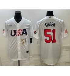Men's USA Baseball #51 Brady Singer Number 2023 White World Baseball Classic Stitched Jerseys