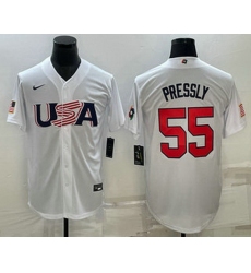 Men's USA Baseball #55 Ryan Pressly 2023 White World Baseball Classic Stitched Jerseys