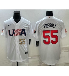 Mens USA Baseball #55 Ryan Pressly Number 2023 White World Baseball Classic Stitched Jersey
