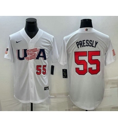 Men's USA Baseball #55 Ryan Pressly Number 2023 White World Baseball Classic Stitched Jerseys