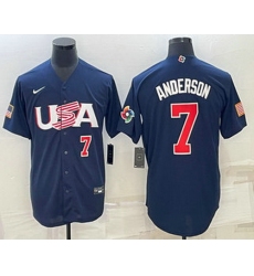 Men's USA Baseball #7 Tim Anderson Number 2023 Navy World Baseball Classic Stitched Jerseys