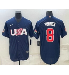 Men's USA Baseball #8 Trea Turner 2023 Navy World Baseball Classic Stitched Jerseys