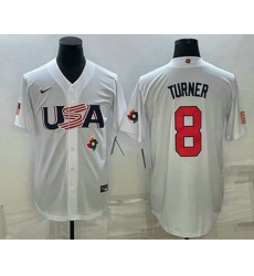 Men's USA Baseball #8 Trea Turner 2023 White World Baseball Classic Stitched Jerseys