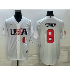 Mens USA Baseball #8 Trea Turner Number 2023 White World Baseball Classic Stitched Jersey