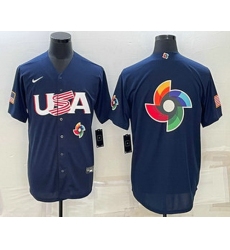 Men's USA Baseball Blank 2023 Navy World Baseball Big Logo Classic Stitched Jersey