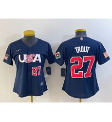 Women's USA Baseball #27 Mike Trout Number 2023 Navy World Classic Stitched Jersey