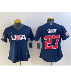 Women's USA Baseball #27 Mike Trout Number 2023 Navy World Classic Stitched Jersey1