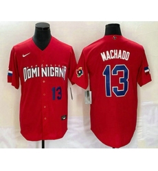 Men's Dominican Republic Baseball #13 Manny Machado Number 2023 Red World Classic Stitched Jerseys