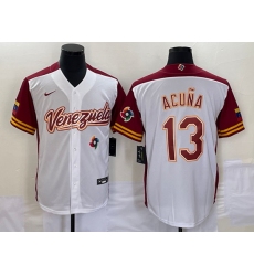 Men's Venezuela Baseball #13 Ronald Acuna Jr 2023 White Red World Classic Stitched Jersey