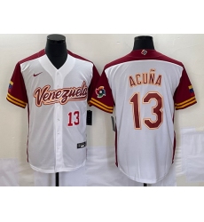Men's Venezuela Baseball #13 Ronald Acuna Jr Number 2023 White Red World Classic Stitched Jersey