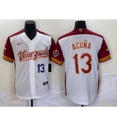 Men's Venezuela Baseball #13 Ronald Acuna Jr Number 2023 White Red World Classic Stitched Jersey1