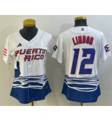 Womens Puerto Rico Baseball 12 Francisco Lindor 2023 White World Classic Stitched Jersey