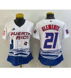 Womens Puerto Rico Baseball 21 Roberto Clemente 2023 White World Classic Stitched Jersey