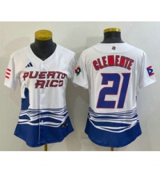 Womens Puerto Rico Baseball 21 Roberto Clemente 2023 White World Classic Stitched Jerseys
