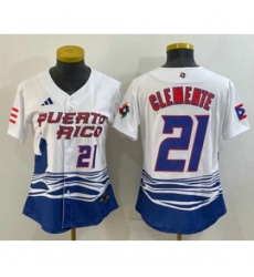 Womens Puerto Rico Baseball 21 Roberto Clemente Number 2023 White World Classic Stitched Jerseys