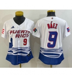 Womens Puerto Rico Baseball 9 Javier Baez Number White 2023 World Baseball Classic Stitched Jersey