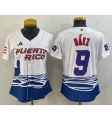 Womens Puerto Rico Baseball 9 Javier Baez White 2023 World Baseball Classic Stitched Jersey