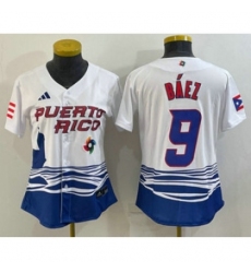 Womens Puerto Rico Baseball 9 Javier Baez White 2023 World Baseball Classic Stitched Jerseys