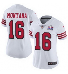 Women NFL San Francisco 49ers 16 Joe Montana White Throwback Vapor Untouchable Limited Stitched 2024 Super Bowl LVIII Jersey