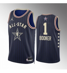 Men 2024 All Star 1 Devin Booker Navy Stitched Basketball Jersey