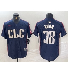 Men Cleveland Guardians 38 Steven Kwan Navy 2024 City Connect Limited Stitched Baseball Jersey 1
