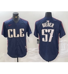 Men Cleveland Guardians 57 Shane Bieber Navy 2024 City Connect Limited Stitched Baseball Jersey 2