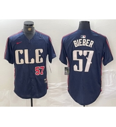 Men Cleveland Guardians 57 Shane Bieber Navy 2024 City Connect Limited Stitched Baseball Jersey 3