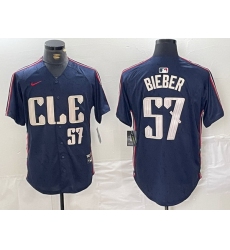 Men Cleveland Guardians 57 Shane Bieber Navy 2024 City Connect Limited Stitched Baseball Jersey 5