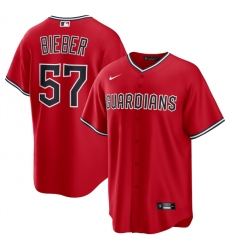 Men Cleveland Guardians 57 Shane Bieber Red Cool Base Stitched Baseball Jersey