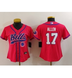 Women Buffalo Bills 17 Josh Allen Red Cool Base Stitched Baseball Jersey 6