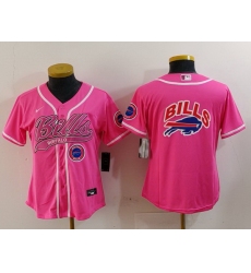 Women Buffalo Bills Pink Team Big Logo With Patch Cool Base Stitched Baseball Jersey