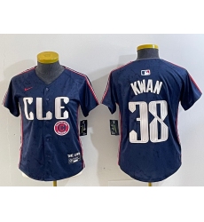 Women Cleveland Guardians 38 Steven Kwan Navy 2024 City Connect Limited Stitched jerseys 2