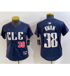 Women Cleveland Guardians 38 Steven Kwan Navy 2024 City Connect Limited Stitched jerseys 3
