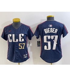 Women Cleveland Guardians 57 Shane Bieber Navy 2024 City Connect Limited Stitched Baseball Jersey