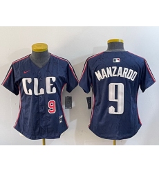 Women Cleveland Guardians 9 Kyle Manzardo Navy 2024 City Connect Stitched Baseball Jersey 2