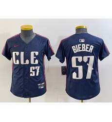 Youth Cleveland Guardians 57 Shane Bieber Navy 2024 City Connect Limited Stitched Baseball Jersey  2
