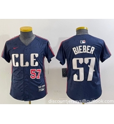 Youth Cleveland Guardians 57 Shane Bieber Navy 2024 City Connect Limited Stitched Baseball Jersey 9