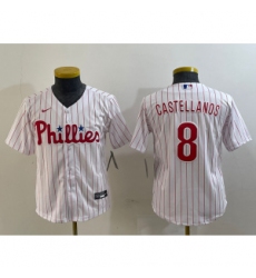 Youth MLB Phillies 8 Nick Castellanos White Nike Cool Base Jersey
