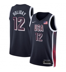 Men USA Basketball 12 Jrue Holiday Navy 2024 Swingman Stitched Jersey
