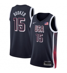 Men USA Basketball 15 Devin Booker Navy 2024 Swingman Stitched Jersey