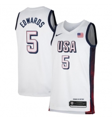 Men USA Basketball 5 Anthony Edwards White 2024 Swingman Stitched Jersey