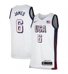 Men USA Basketball 6 LeBron James White 2024 Swingman Stitched Jersey