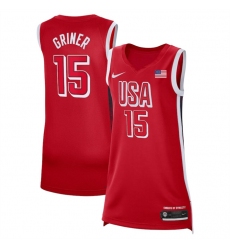 Women USA Basketball 15 Brittney Griner Red 2024 Swingman Stitched Jersey