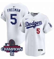 Men Nike Los Angeles Dodgers Freddie Freeman #5 White Flex Base 2024 World Series Champions Stitched MLB Jersey