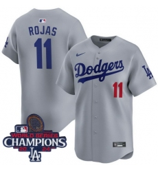 Men Nike Los Angeles Dodgers Miguel Rojas #11 Gray 2024 World Series Champions Stitched MLB Jersey