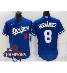 Youth Nike Los Angeles Dodgers Enrique Hernandez #8 Blue Flex Base 2024 World Series Champions Stitched MLB Jersey